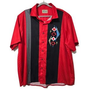 Royaura Shirt Mens 3XL Red Casino Hawaiian Short Sleeve Button Graphic Aloha